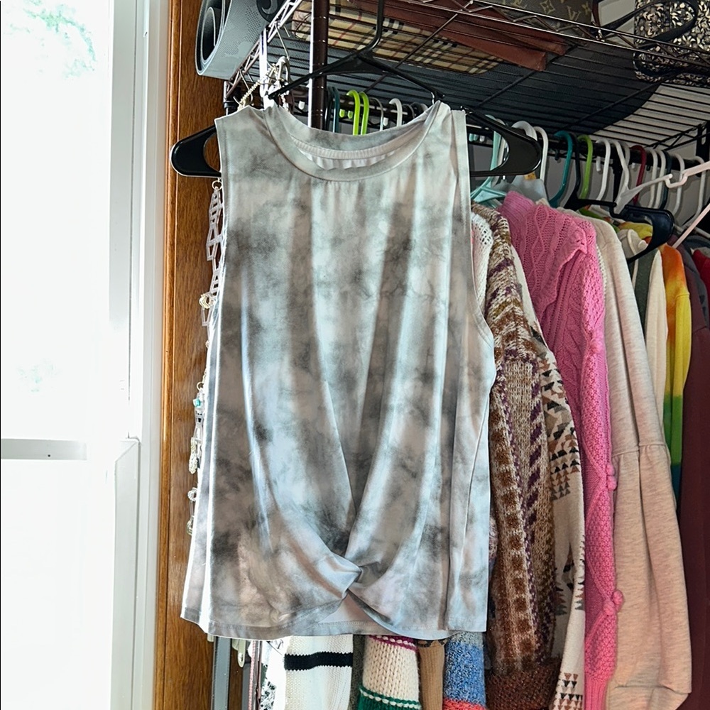 Amazon Gray Tie Front Tank Top